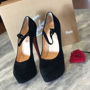 Louboutin Black Lady Daf Suede Platform Pumps